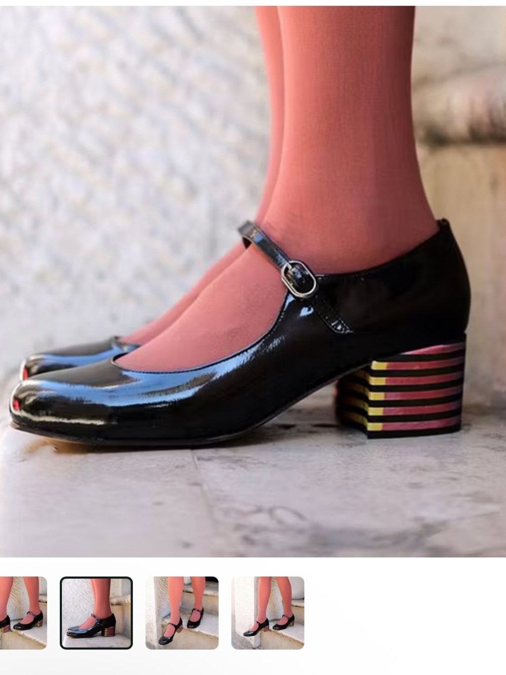 Black Round Toe Classic Block Heel Mary Jane Pumps Multi Color Heel Sz 39